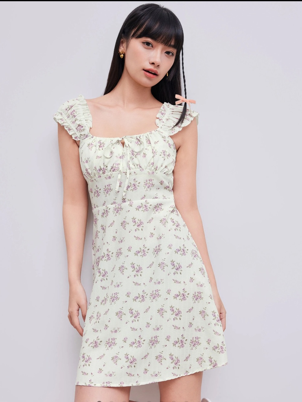 Ditsy Floral Square Neck Drawstring Riches Mini Dress